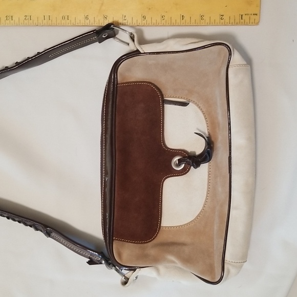 Francesco Biasia Leather Suede Shoulder Bag Cream and Brown Dark Brown Detail - Picture 2 of 8